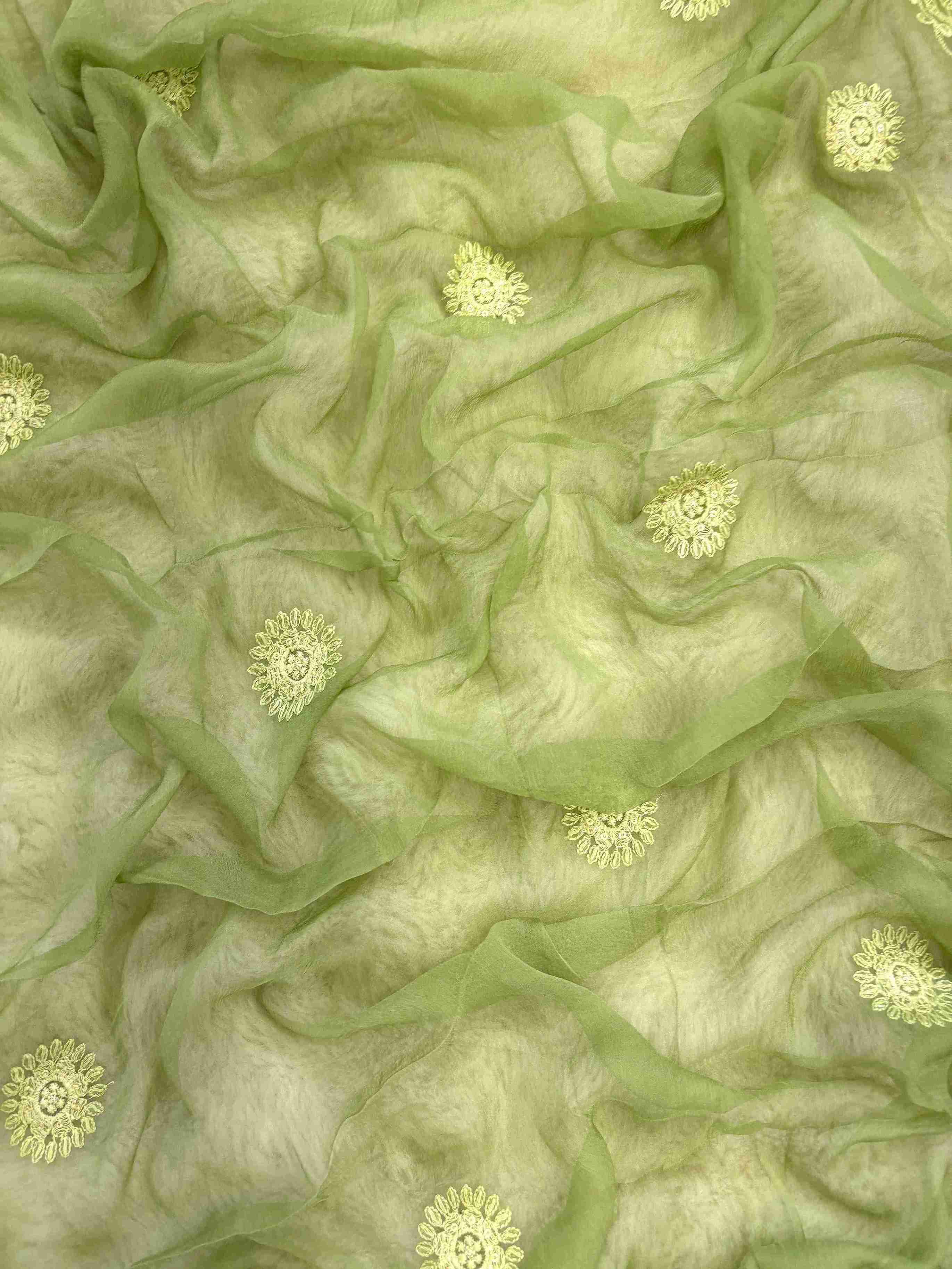 Mint green chiffon dupatta with tonal embroidery and scattered motifs