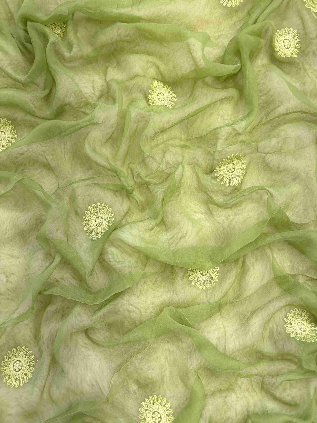 Mint green chiffon dupatta with tonal embroidery and scattered motifs