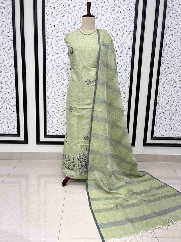 mint green soft cotton bottom fabric detail matching the linen shirt base color