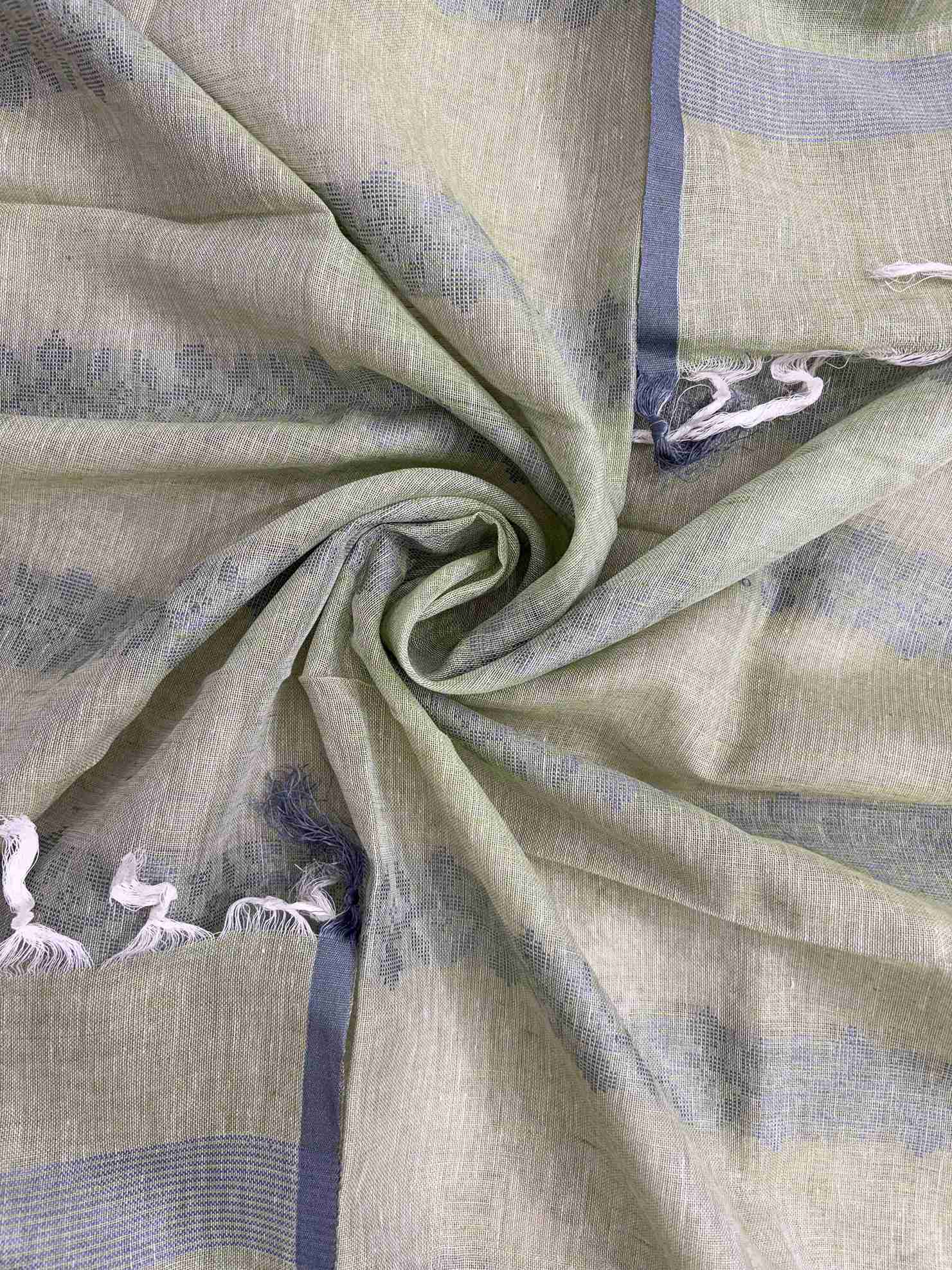 Woven linear texture detail on mint green pure linen dupatta