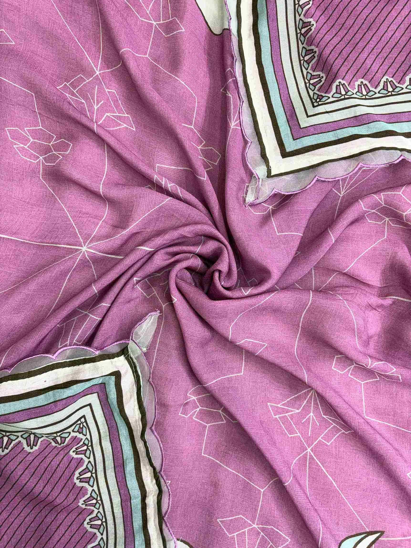 Modal dupatta featuring four side organza scalloped resham embroidery border