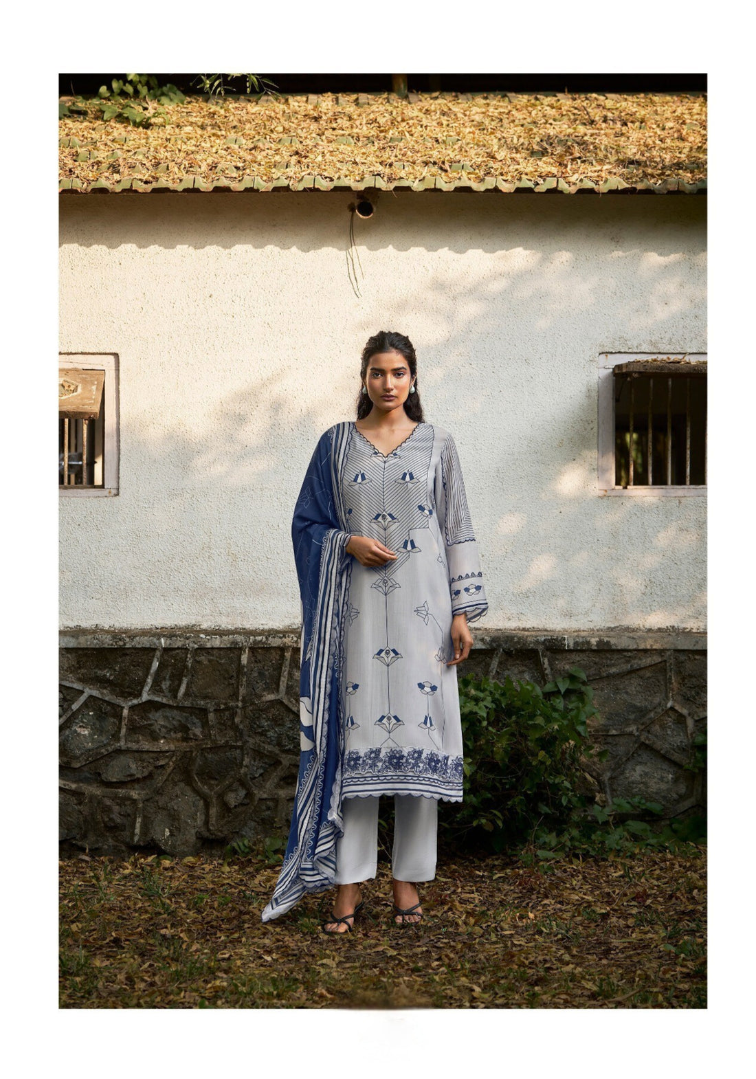 Modal dupatta featuring four side organza scalloped resham embroidery border