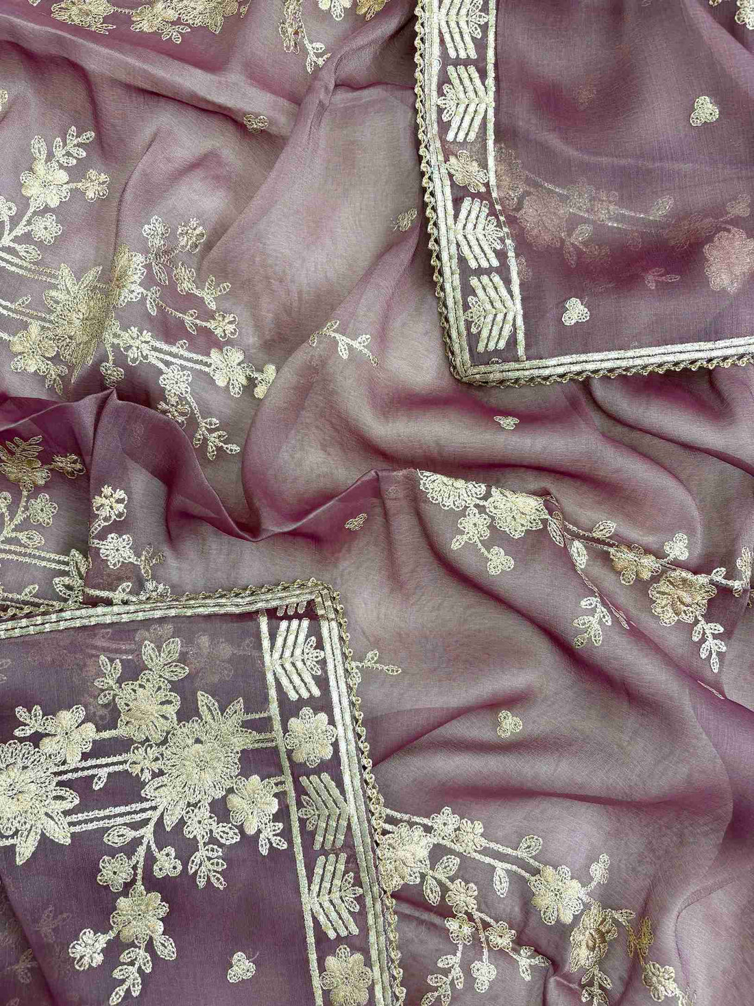 Muted mauve tissue dupatta with delicate gota border
