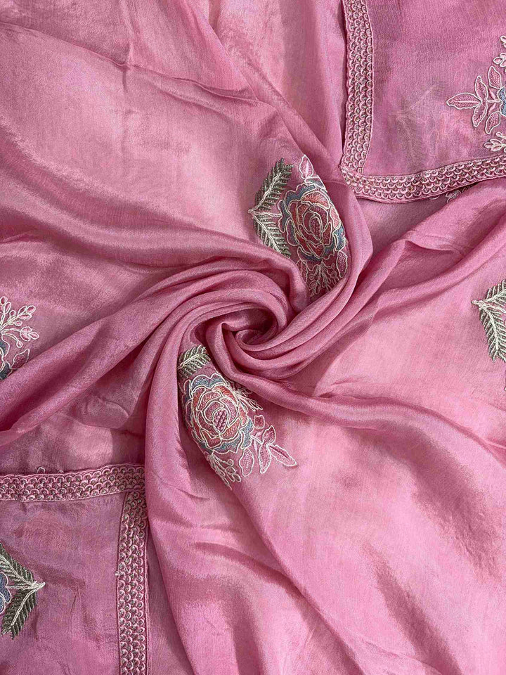 Mustard yellow chinnon dupatta with embroidered floral patches