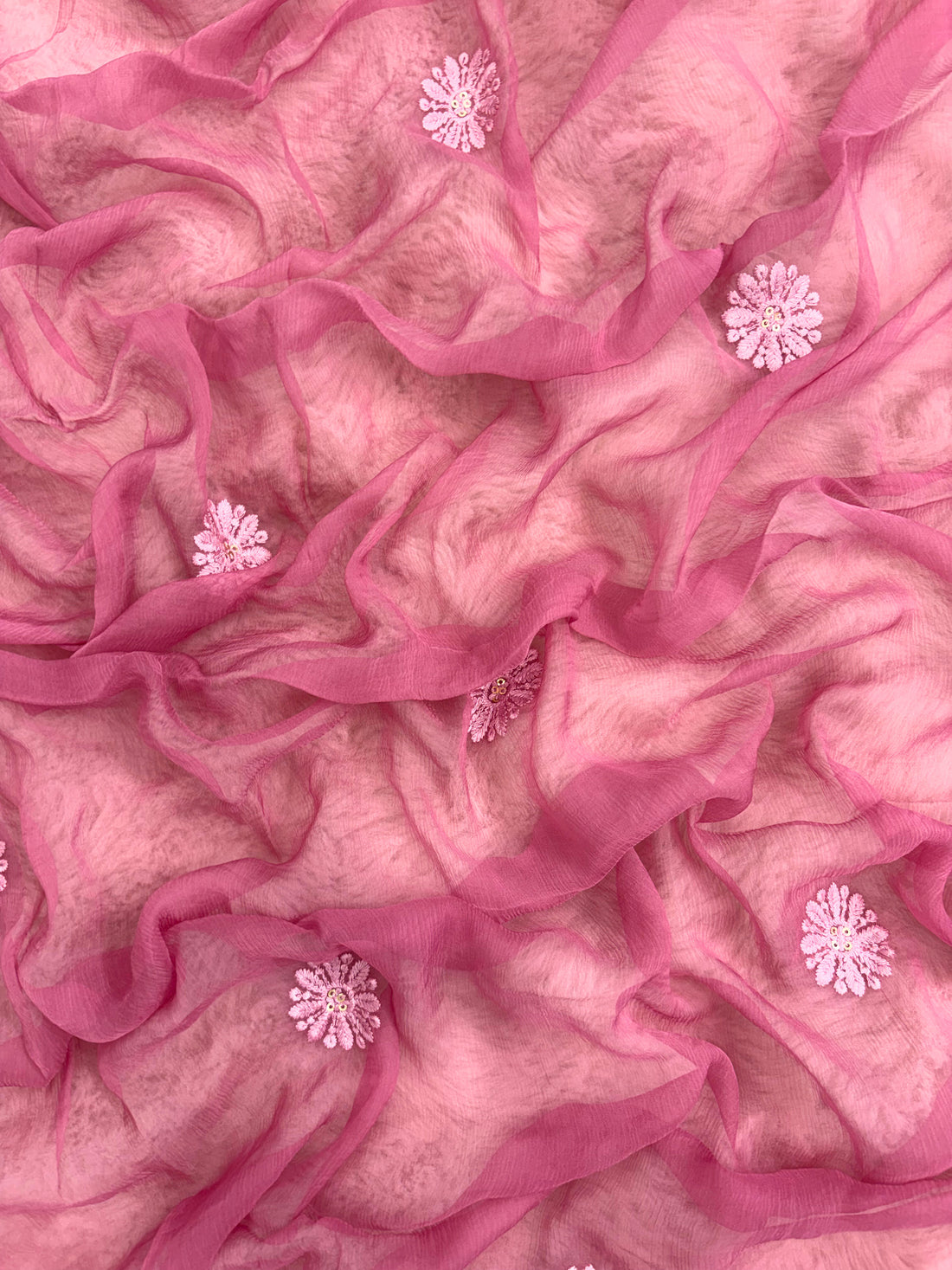 Plum chiffon dupatta with scalloped chikankari embroidered border