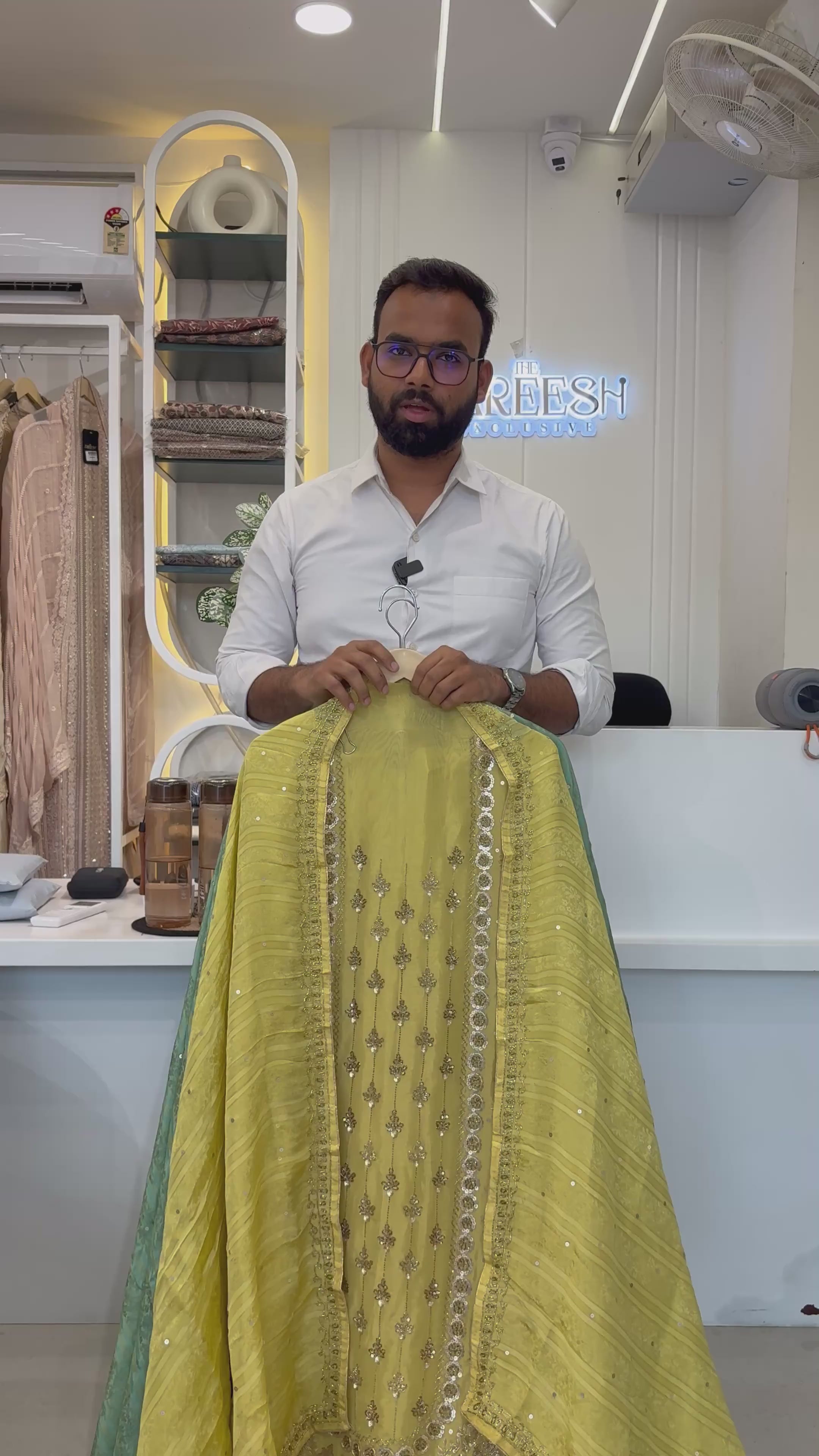 Sea Green Shimmer Organza Heavy Handwork Party Wear Suit Set