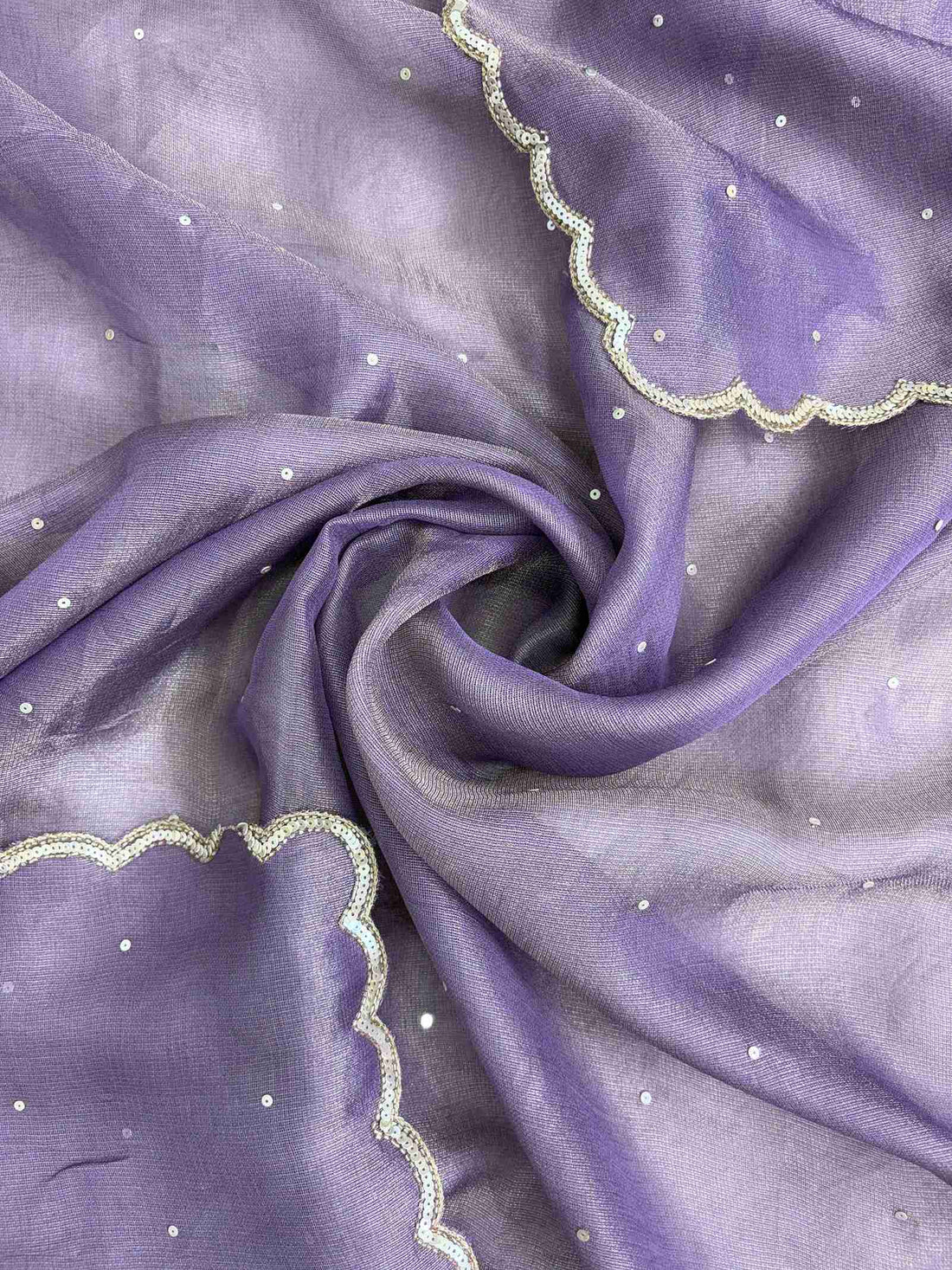 Purple burberry tissue dupatta with sequin border and scattered sequin detailing