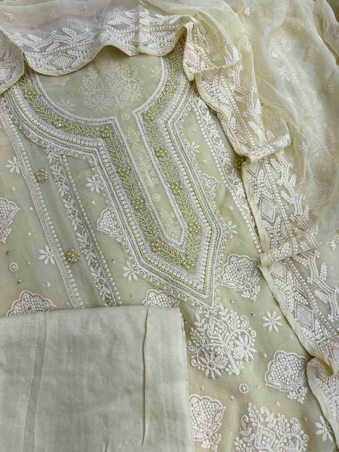 Sage green cotton silk bottom fabric for unstitched suit set