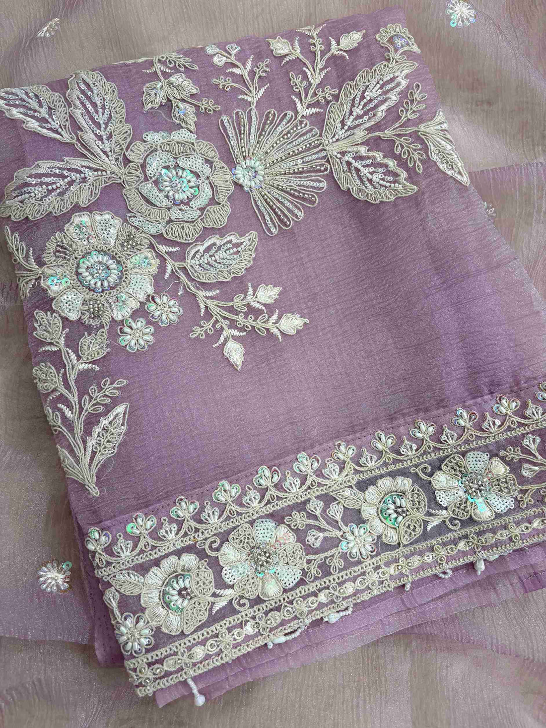 Heavy embroidered daaman with thread work cutdana sequins and beads
