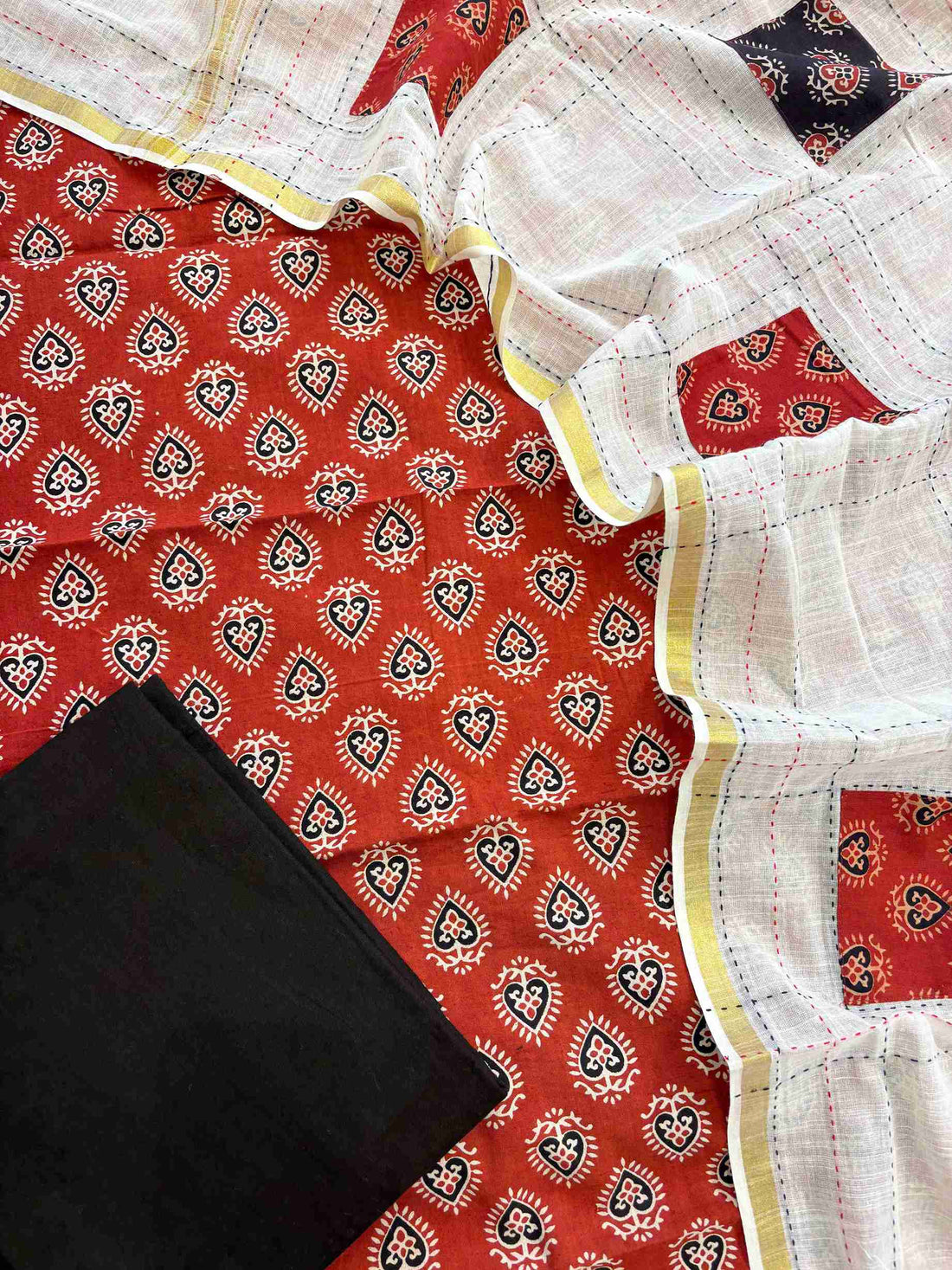 Solid black pure cotton bottom fabric for unstitched suit set