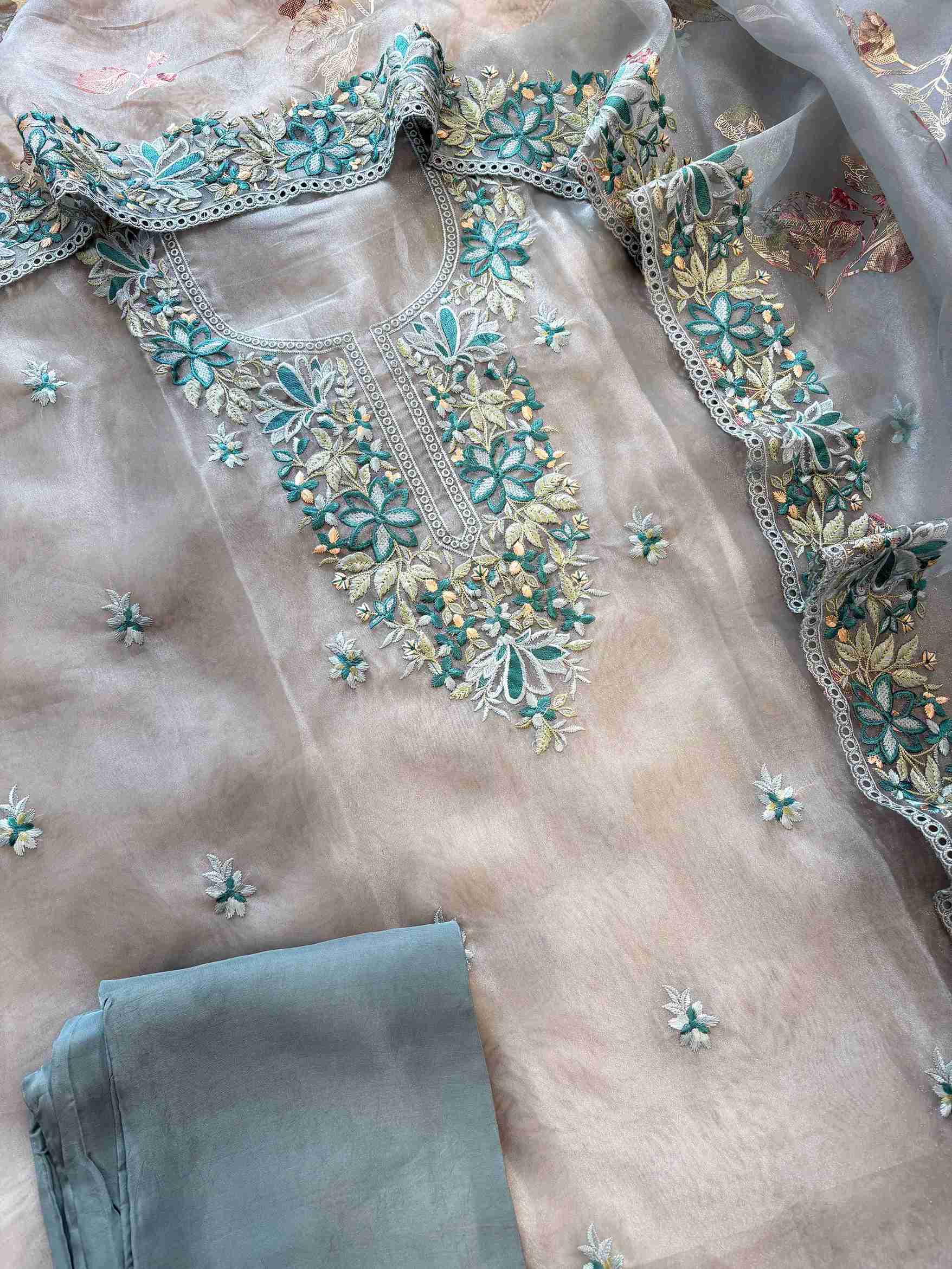 steel blue pink opada silk bottom fabric flatlay