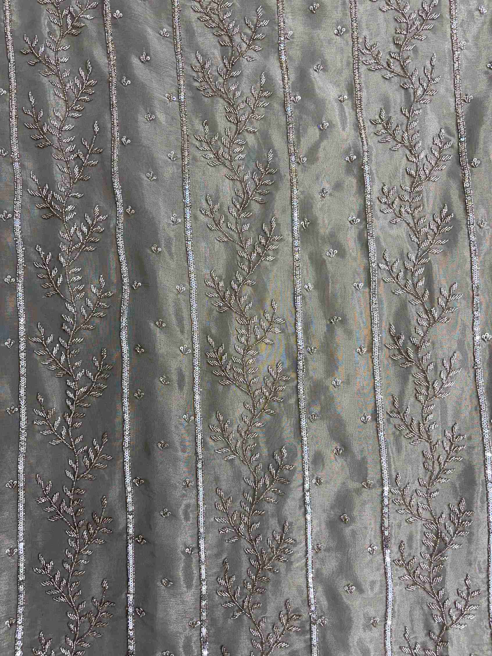 Taupe designer party wear unstitched suit with premium heavy embellishment