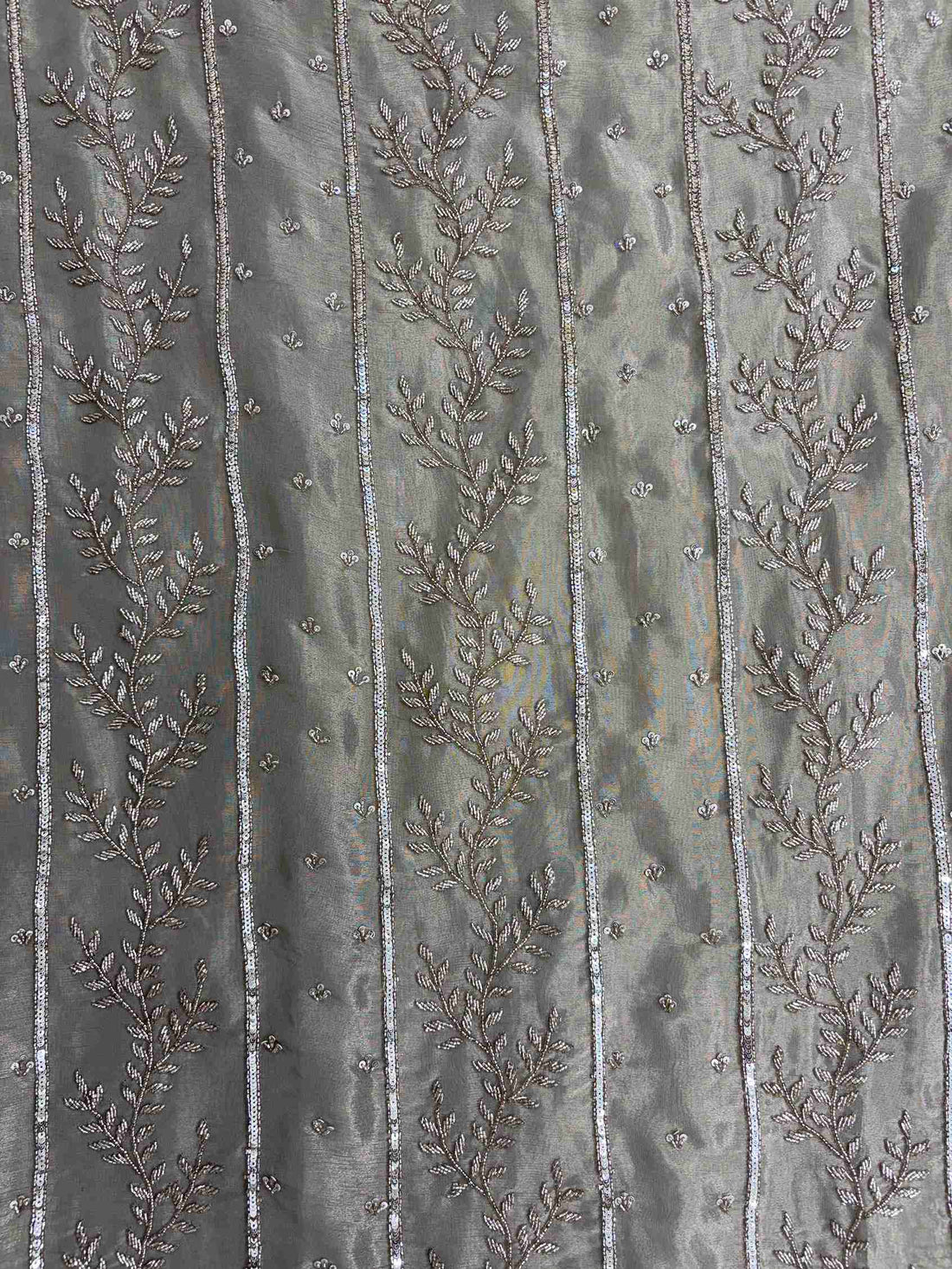 Taupe designer party wear unstitched suit with premium heavy embellishment