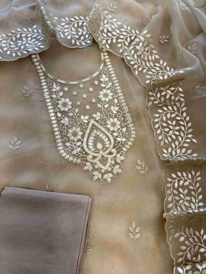 Taupe Beige opada silk bottom fabric flatlay