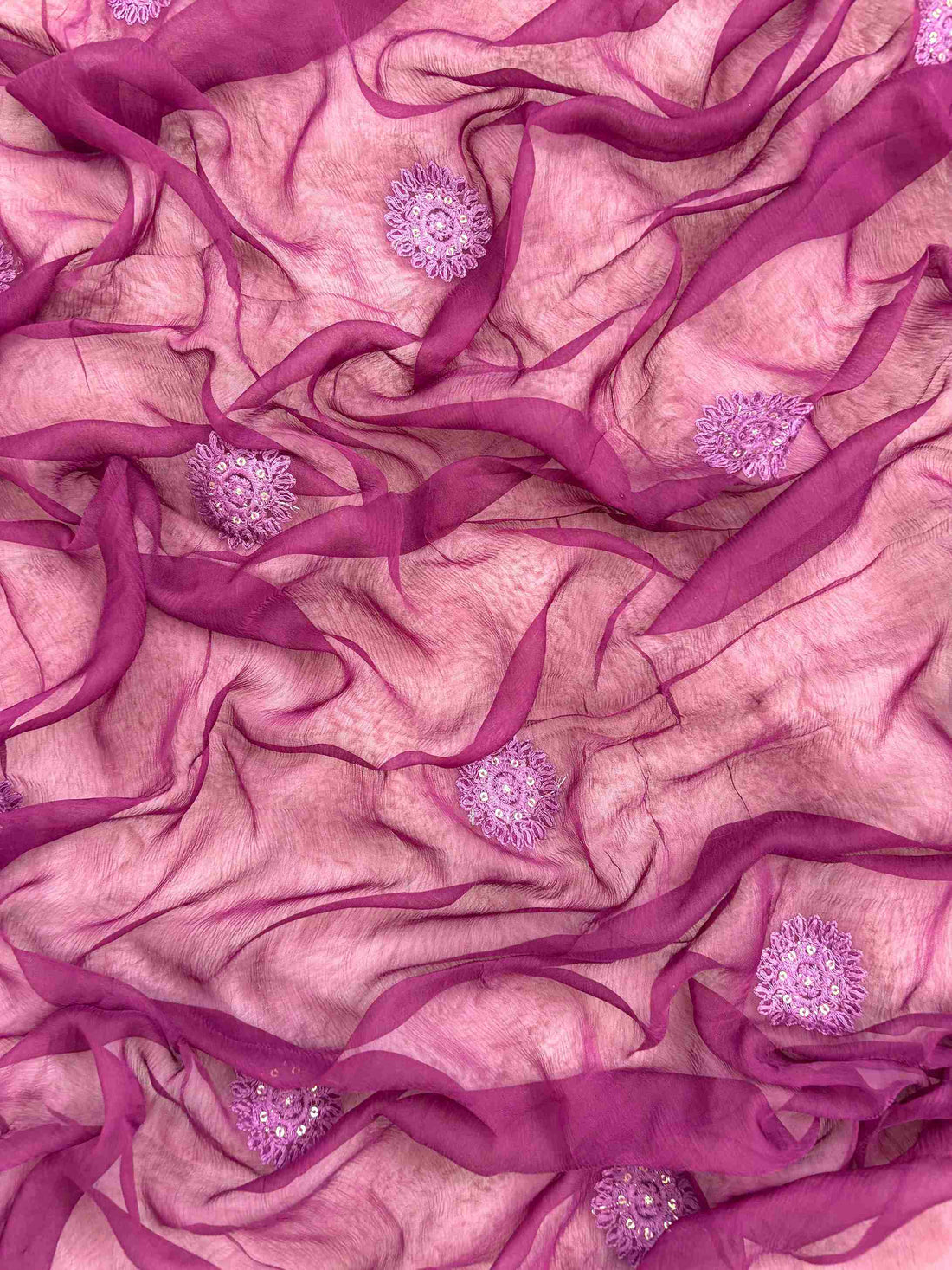 Wine purple chiffon dupatta with tonal embroidery and scattered motifs