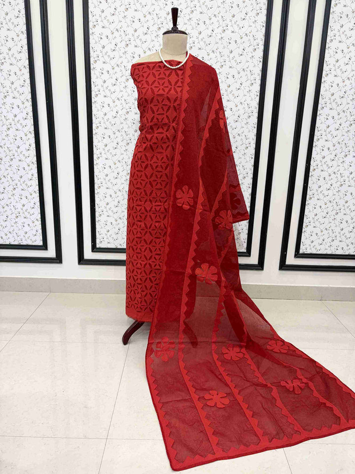 Women’s redchikankari dress material with floral motifs