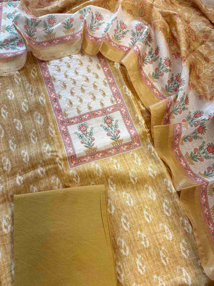 Yellow cotton bottom fabric flatlay