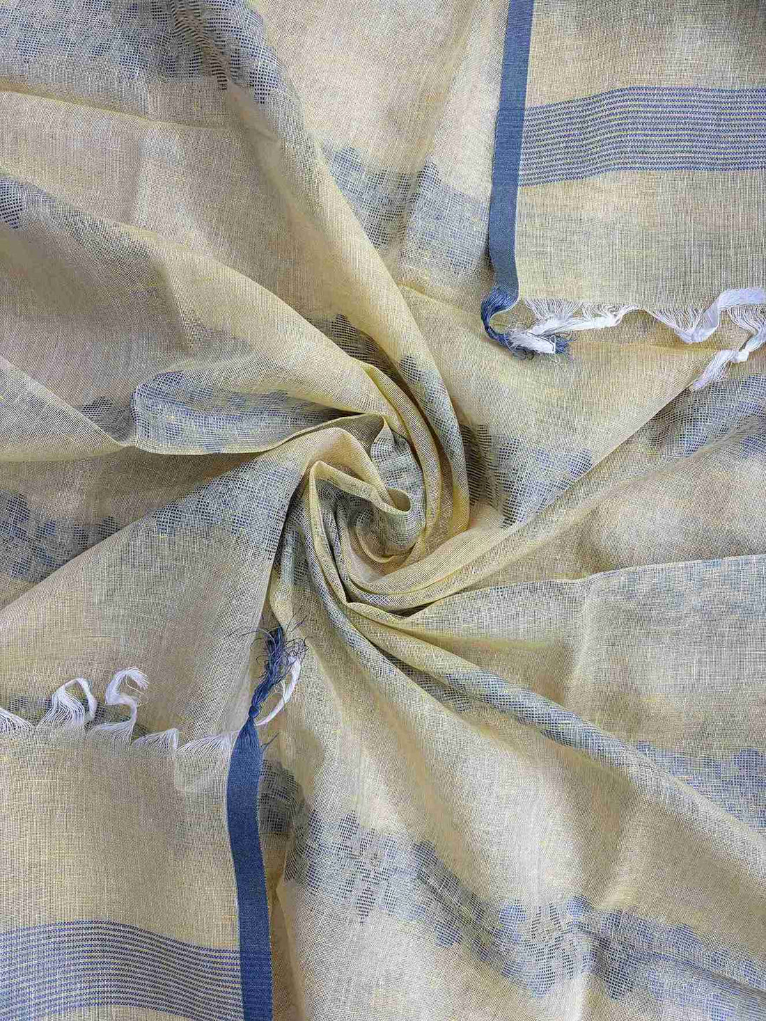 Woven linear texture detail on yellow pure linen dupatta